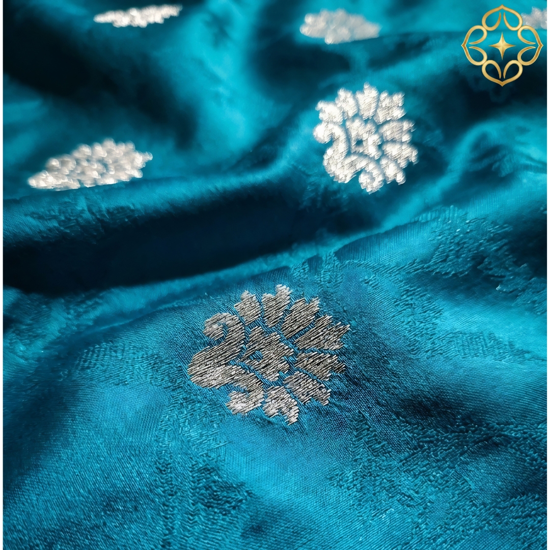 Banarsi Silk Saree – Ferozi Blue - Image 3