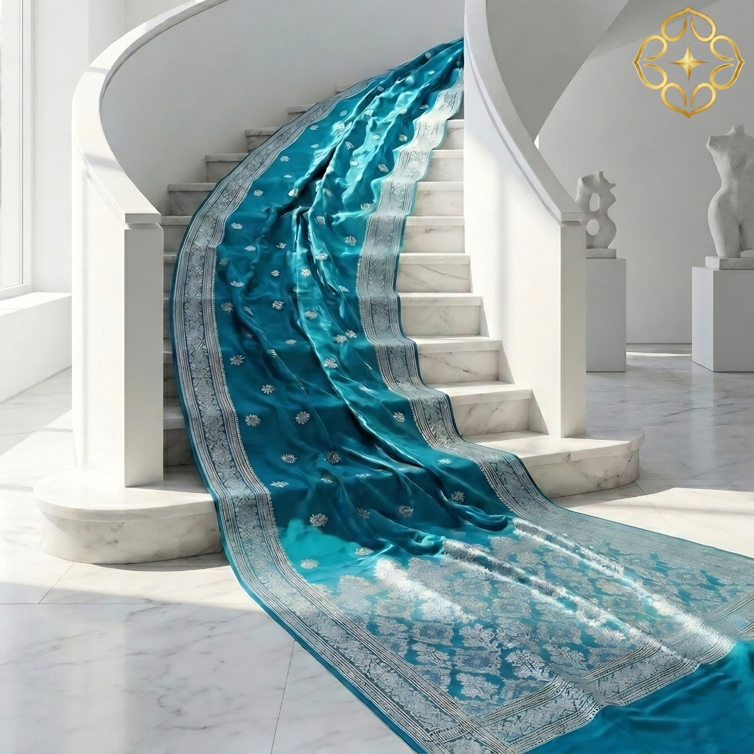 Banarsi Silk Saree – Ferozi Blue - Image 4