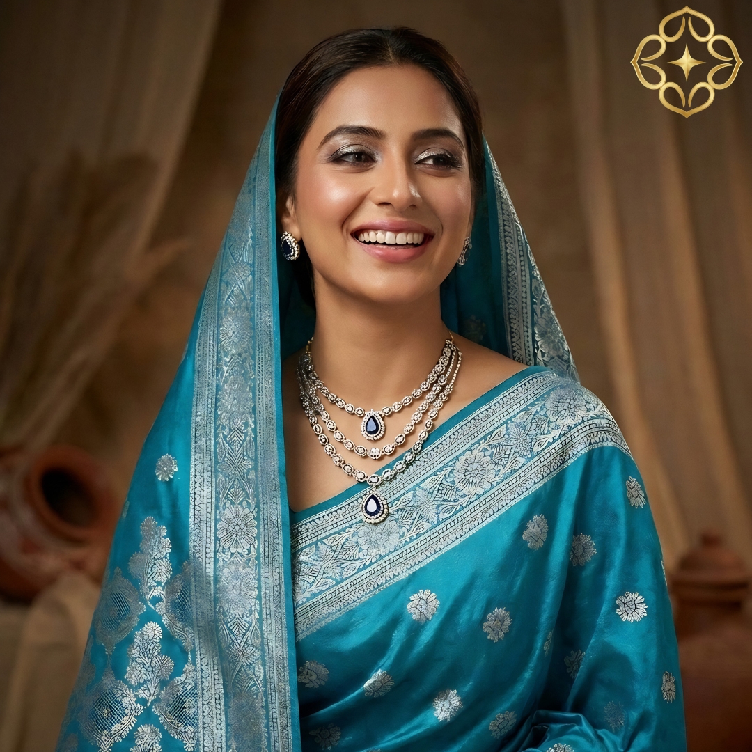 Banarsi Silk Saree – Ferozi Blue - Image 2