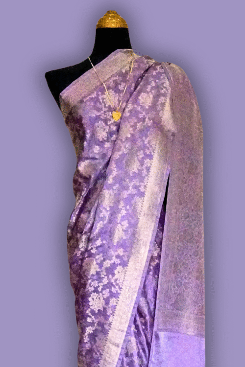 Banarsi Soft Silk Saree – Royal Lilac Elegance (Lilac & Gold)