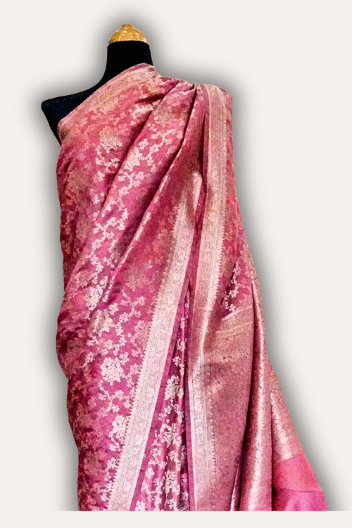 Banarsi Soft Silk Saree – Rosewood Royale (Tea Pink & Gold)