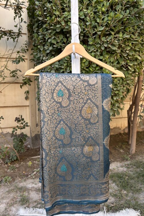 Banarsi Georgette Chiffon Saree – Royal Teal Masoori
