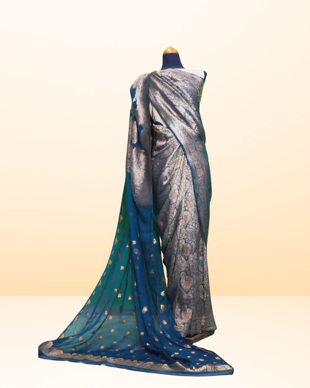 Banarsi Georgette Chiffon Saree – Royal Teal Masoori