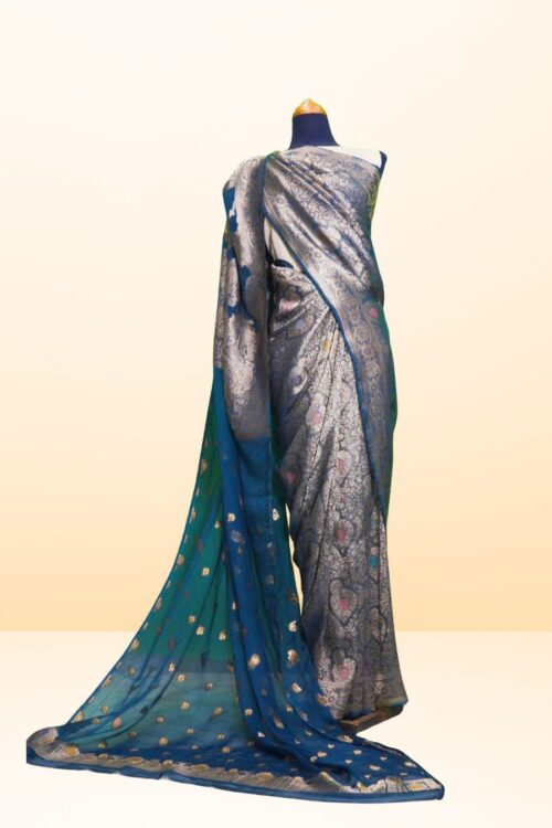 Banarsi Georgette Chiffon Saree – Royal Teal Masoori