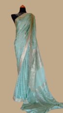 Banarsi Raw Silk Chiffon Saree – Tea Green