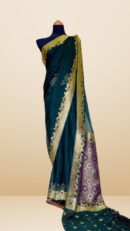 Banarsi Georgette Chiffon Saree – Bottle Green