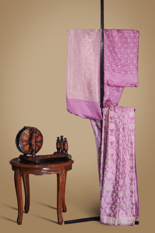 Banarsi Soft Silk Saree – Royal Lilac Elegance (Lilac & Gold)