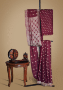 Banarsi Raw Silk Chiffon Saree – Deep Maroon Elegance