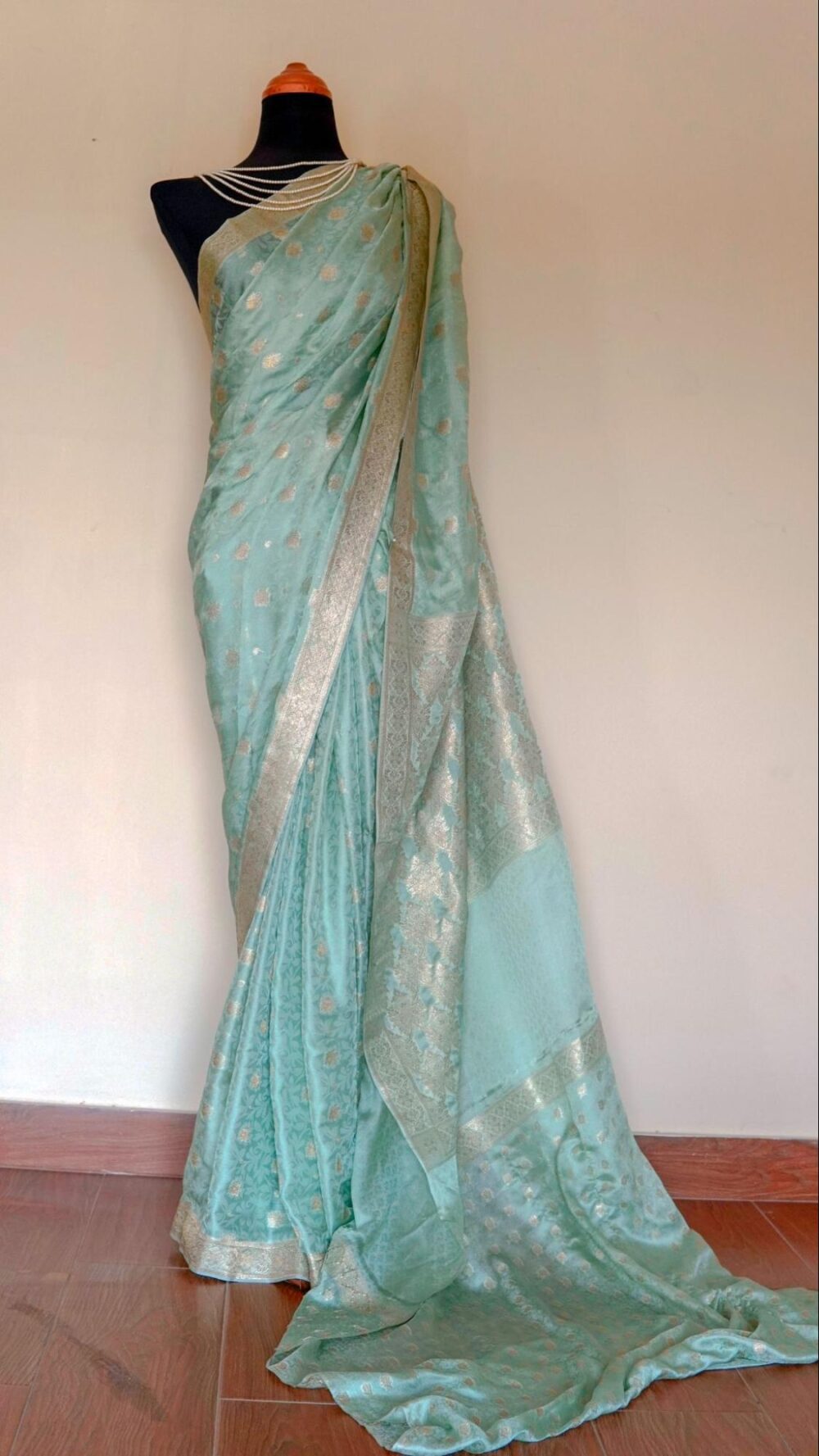 Banarsi Raw Silk Chiffon Saree – Aquatic Mist - Image 2