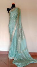 Banarsi Raw Silk Chiffon Saree – Aquatic Mist