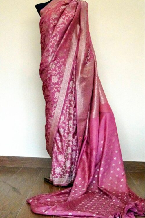 Banarsi Soft Silk Saree – Rosewood Royale (Tea Pink & Gold)