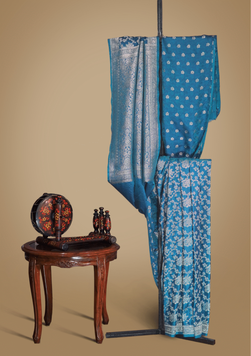 Banarsi Soft Silk Saree – Midnight Peacock (Peacock Blue & Gold)
