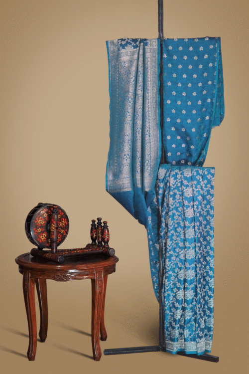 Banarsi Soft Silk Saree – Midnight Peacock (Peacock Blue & Gold)