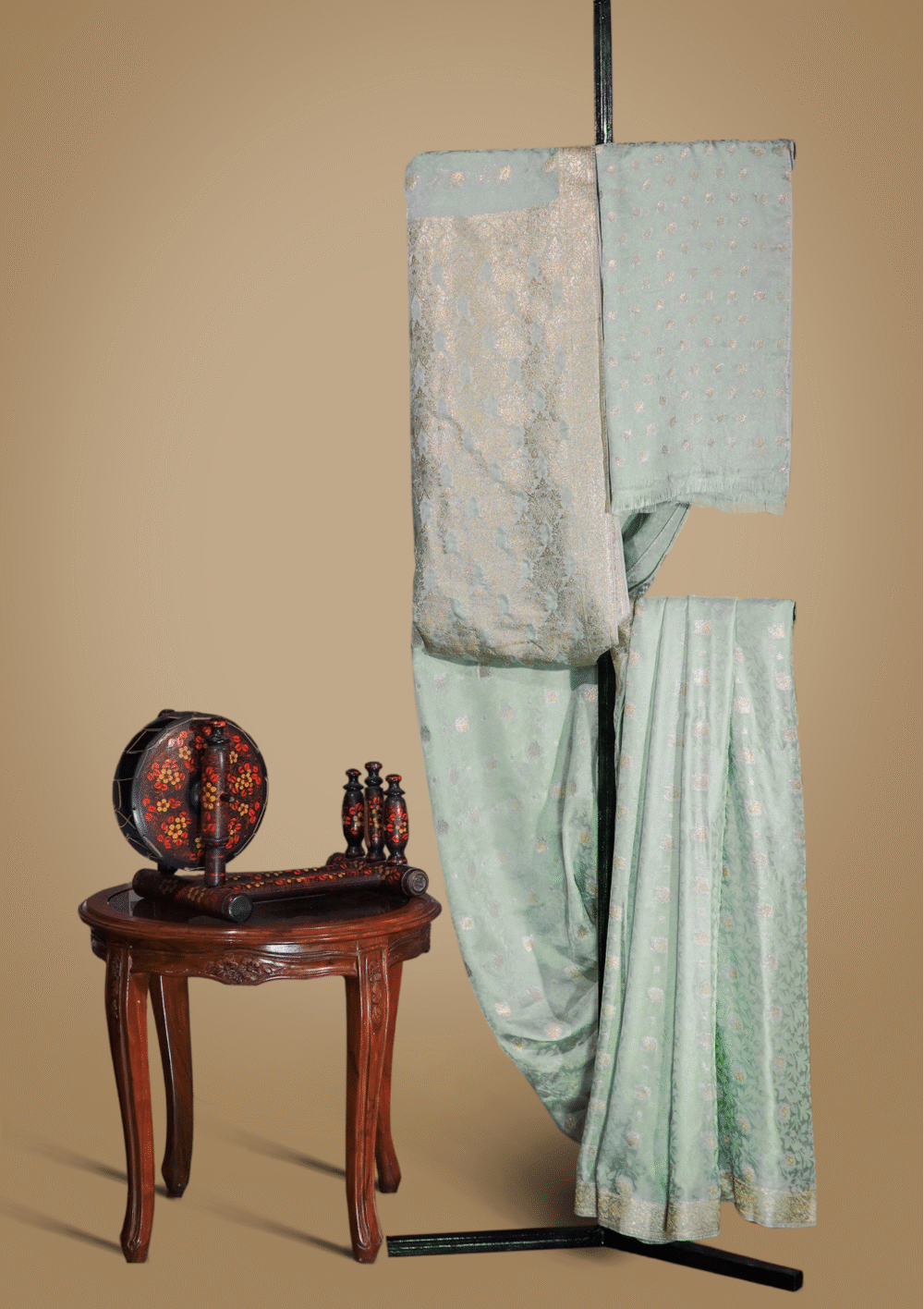 Banarsi Raw Silk Chiffon Saree – Tea Green