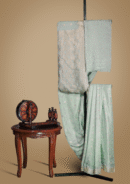Banarsi Raw Silk Chiffon Saree – Tea Green