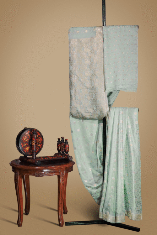 Banarsi Raw Silk Chiffon Saree – Tea Green