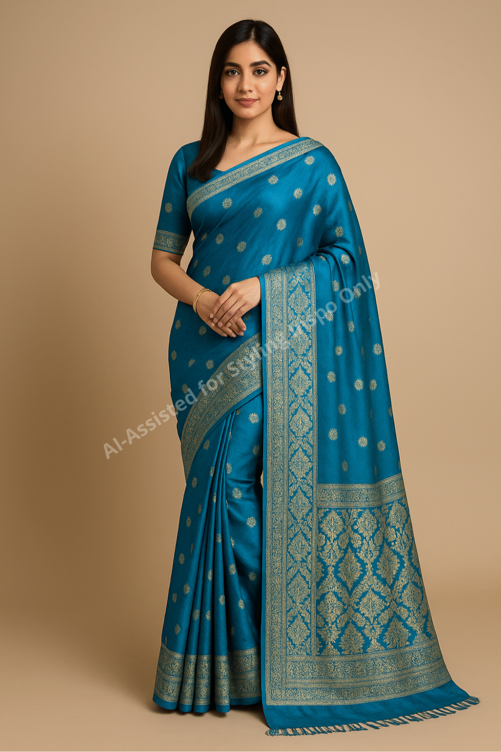 Banarsi Silk Saree – Ferozi Blue - Image 2