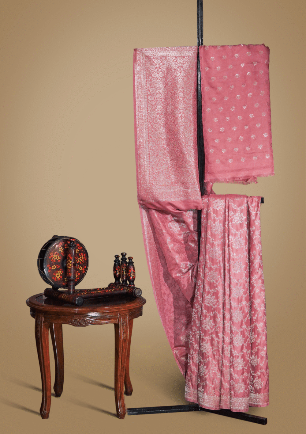 Banarsi Soft Silk Saree – Rosewood Royale (Tea Pink & Gold)