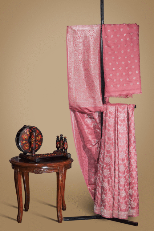 Banarsi Soft Silk Saree – Rosewood Royale (Tea Pink & Gold)