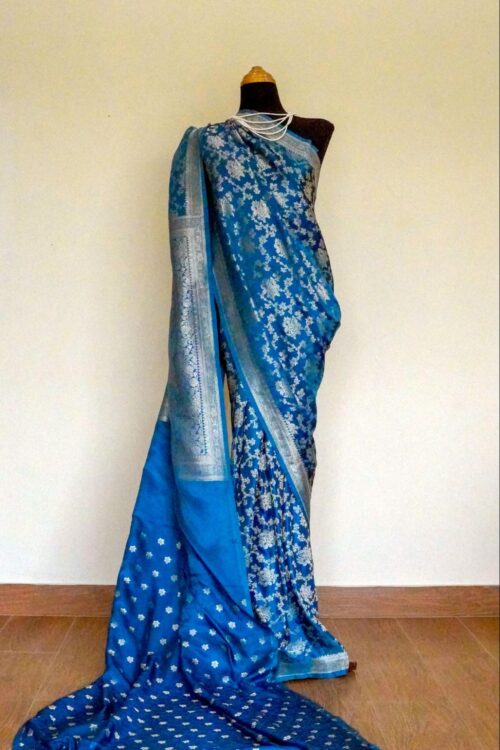 Banarsi Soft Silk Saree – Midnight Peacock (Peacock Blue & Gold)