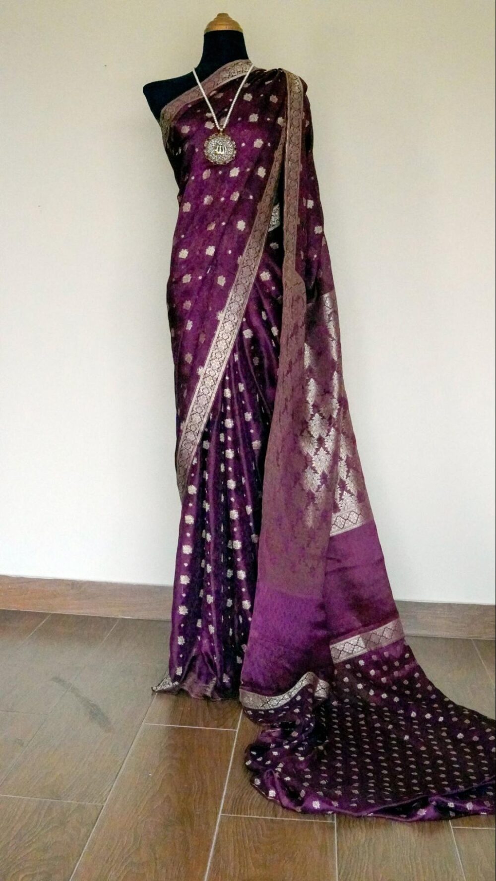 Banarsi Raw Silk Chiffon Saree – Deep Maroon Elegance