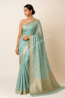 Banarsi Raw Silk Chiffon Saree – Tea Green