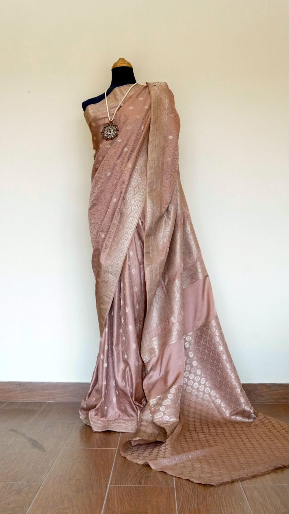 Banarsi Satin Silk Saree – Dusky Rose Gold - Image 2