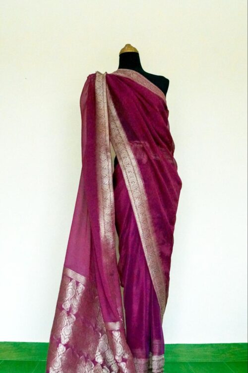 Banarsi Georgette Chiffon Saree – Electric Pink