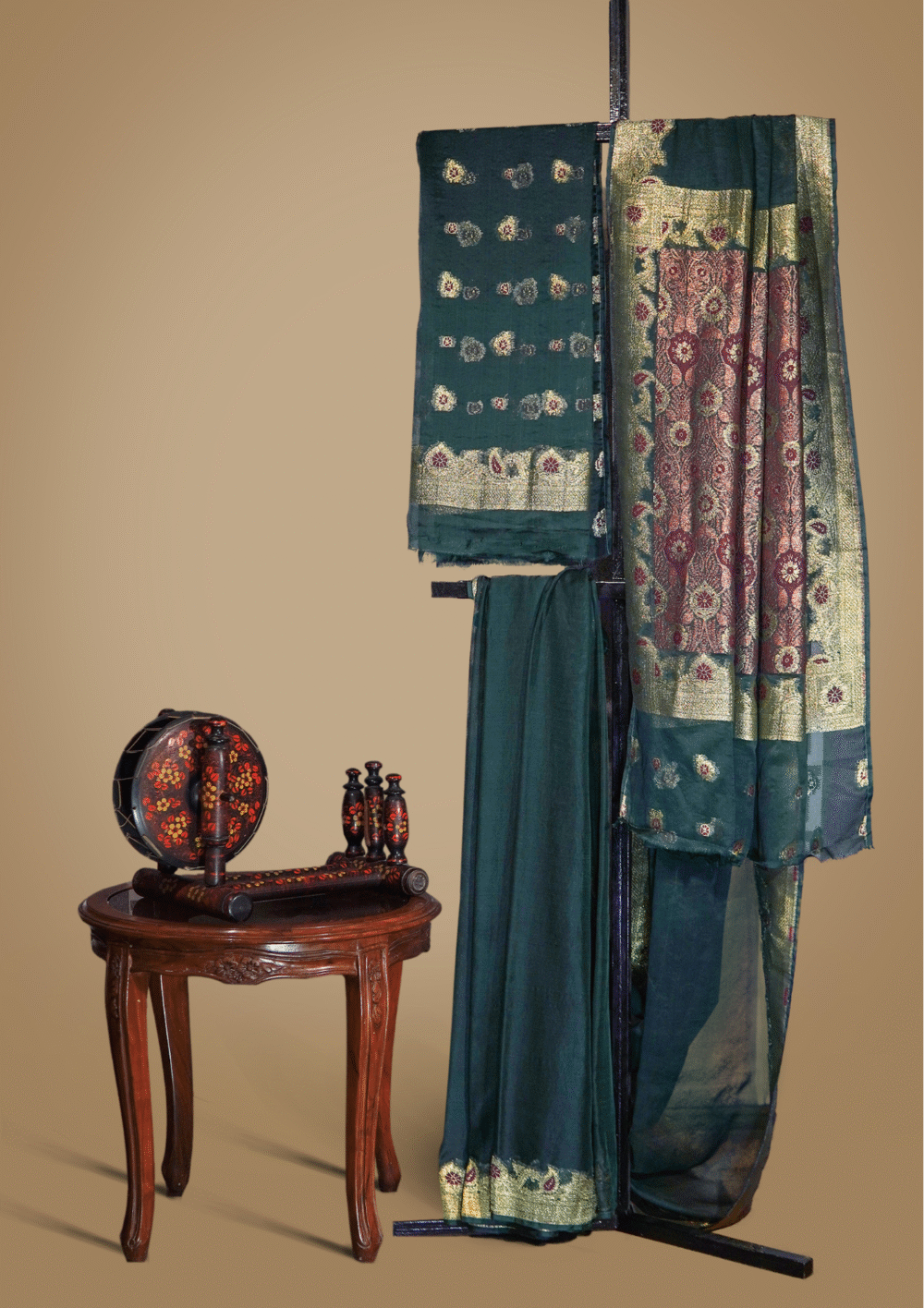 Banarsi Georgette Chiffon Saree – Bottle Green