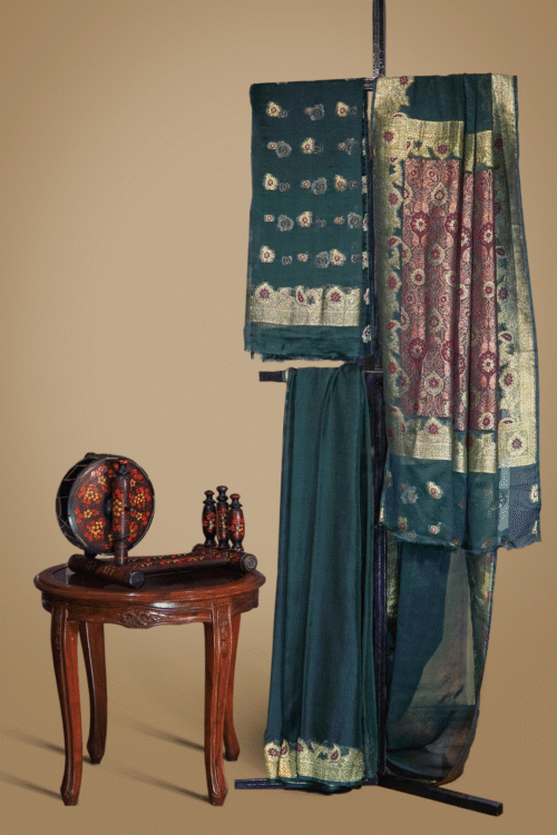 Banarsi Georgette Chiffon Saree – Bottle Green