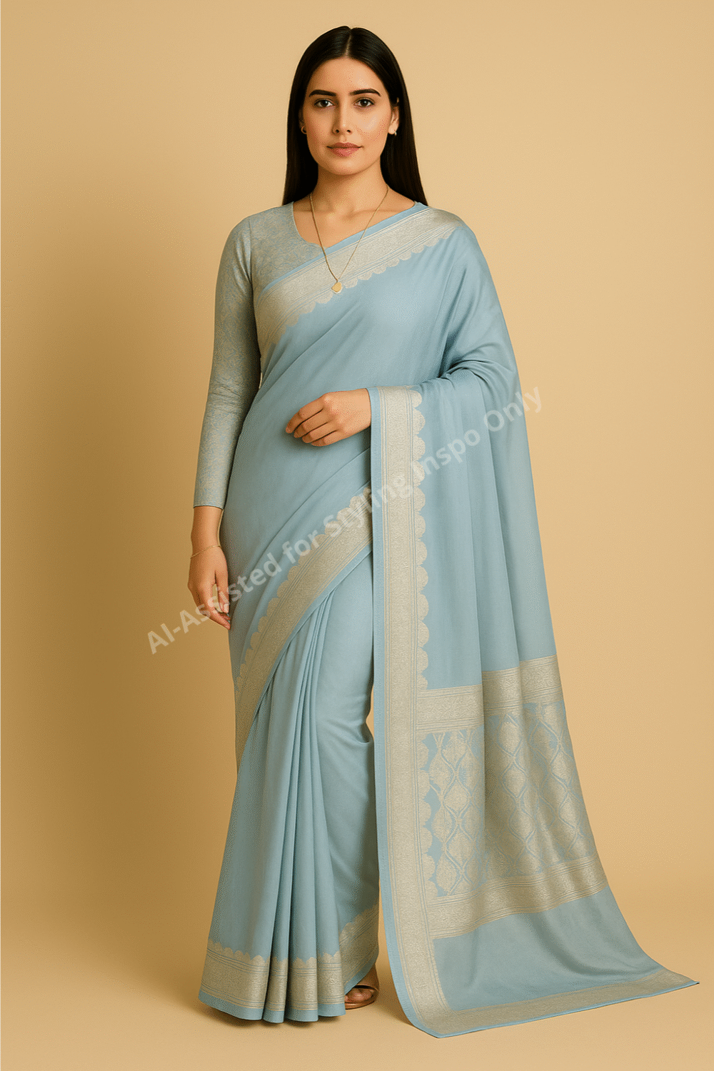 Banarsi Georgette Chiffon Saree – Ice Blue - Image 2