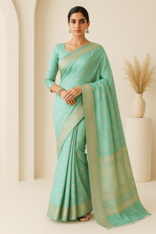 Banarsi Raw Silk Chiffon Saree – Aquatic Mist