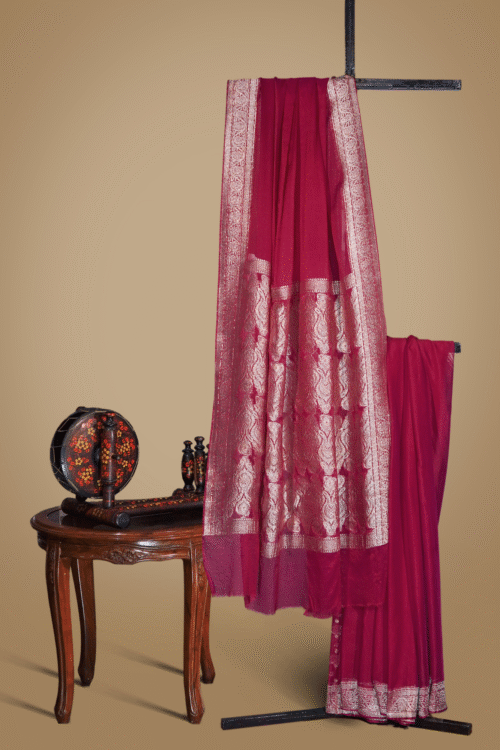 Banarsi Georgette Chiffon Saree – Shocking Pink