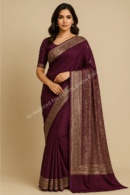 Banarsi Cotton Silk Saree – Plum & Gold Elegance