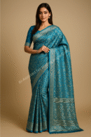 Banarsi Soft Silk Saree – Midnight Peacock (Peacock Blue & Gold)