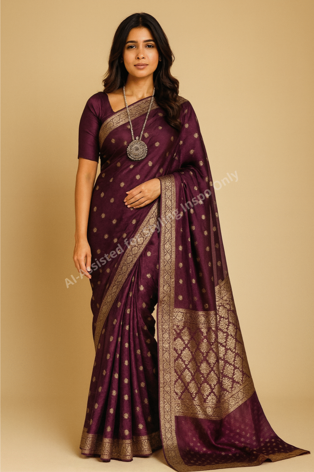 Banarsi Raw Silk Chiffon Saree – Deep Maroon Elegance - Image 2