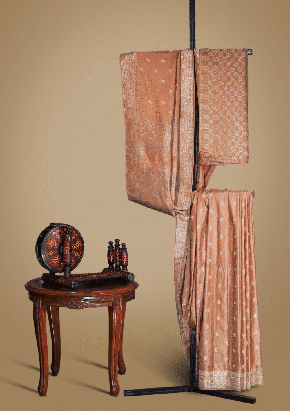 Banarsi Satin Silk Saree – Dusky Rose Gold