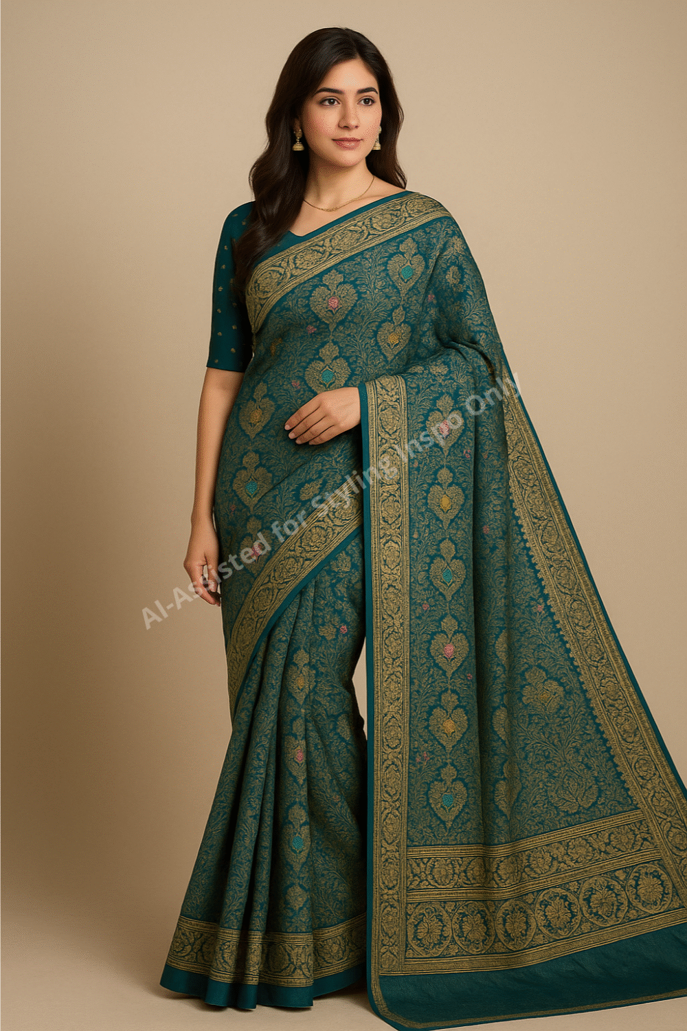 Banarsi Georgette Chiffon Saree – Royal Teal Masoori - Image 2