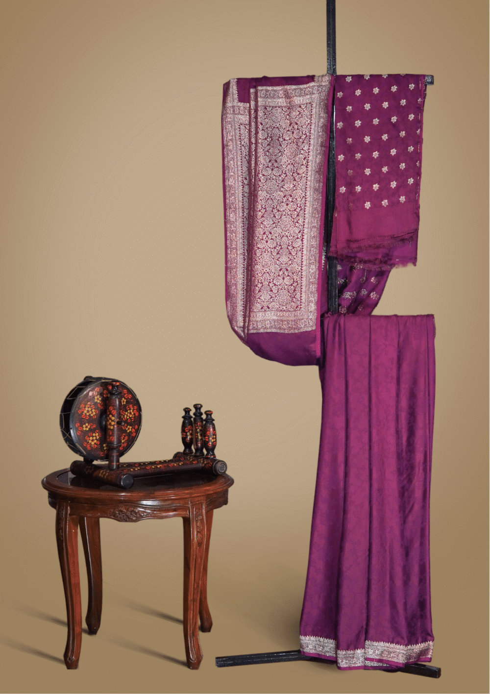 Banarsi Cotton Silk Saree – Plum & Gold Elegance