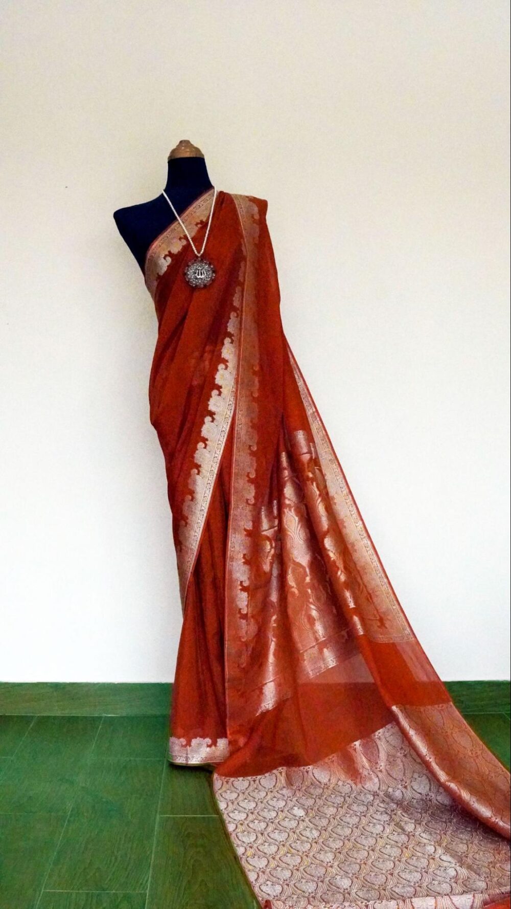 Banarsi Georgette Chiffon Saree – Rust - Image 2