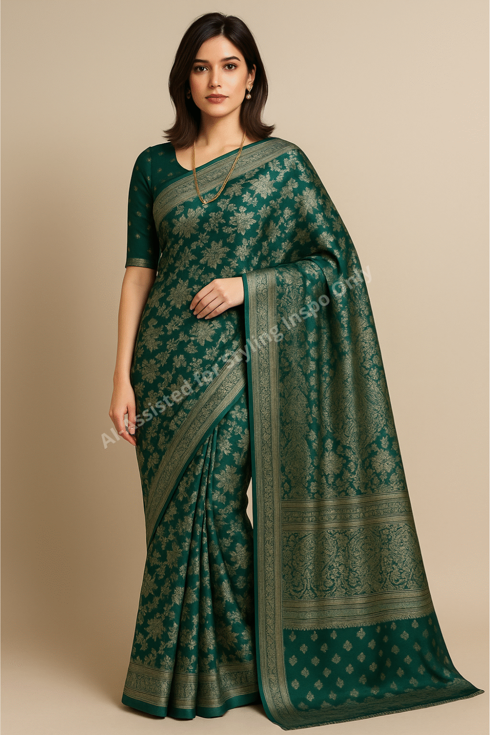 Banarsi Soft Silk Saree – Regal Emerald - Image 2