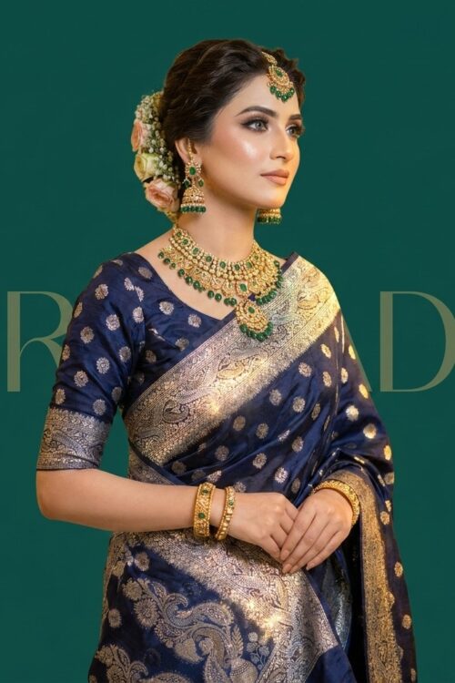 Banarsi Khaadi Silk Saree – NavyBlue
