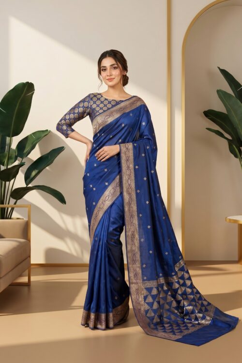 Banarsi Satin Silk Saree – Royal Blue