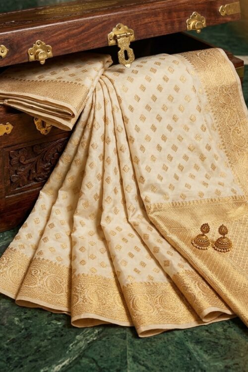 Banarsi Khaadi Silk Saree – Off White