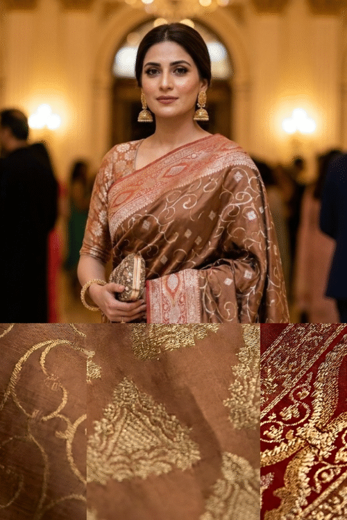 Banarsi Satin Silk Saree – Caramel Brown